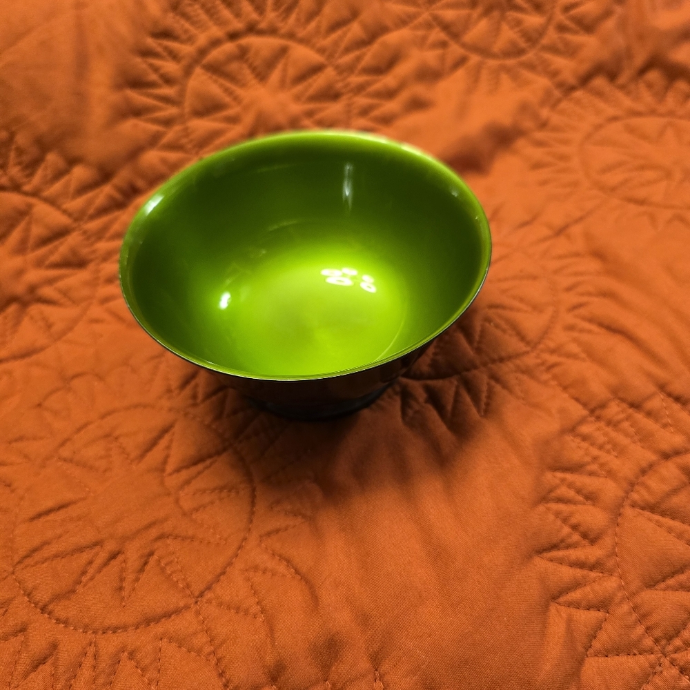Vintage Reed & Barton 101 Silver Plate Green Enamel Bowl Mid-century Boho Chic